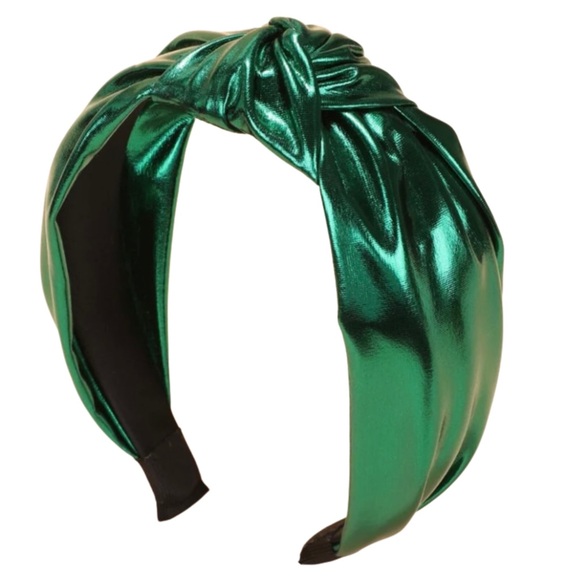 St Patricks Day Accessories - Emerald Green Metallic Top Knot Knotted Boho Festival Formal Cocktail Headband